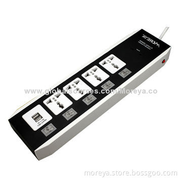 Power Strip of Universal Standard with 5 Individual Switches, 4 Socket Outlets + 2 USB PlugsNew
